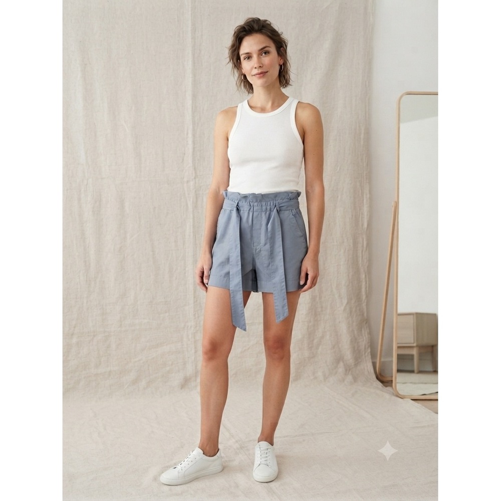 Thread & Supply Shorts Womens Large Blue Flint Stone Paperbag Waist Lyocell Tie